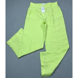 MNG By Mango Pants And Womens 8 (32x31) Lime Green Linen Wide Leg Boho USA NEW